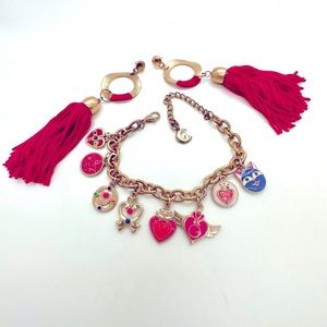 Hot pink Earrings & Enamel Charm Bracelet